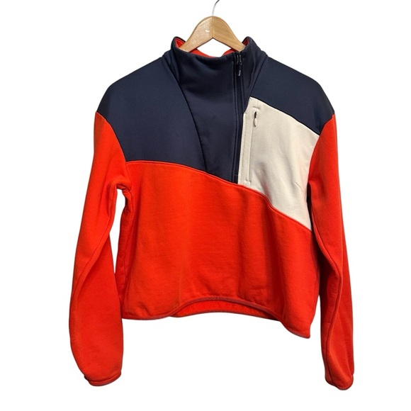 Columbia lodge Hybrid Pullover Women’s L Zippered Colorblock Orange Navy & Cream - Picture 1 of 8